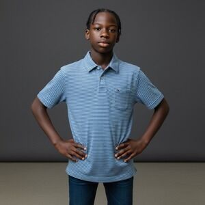 Vineyard Vines Boys Performance Polo Shirt Blue Stripe Short Sleeve Size L 16